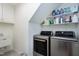 Modern laundry room with updated washer and dryer, ample storage, and a utility sink at 5112 Wolcott Ct, Fuquay Varina, NC 27526