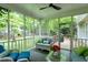 Relaxing screened porch with comfortable seating and views of the green backyard at 5112 Wolcott Ct, Fuquay Varina, NC 27526