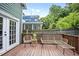 Relaxing back deck features comfortable seating, outdoor dining space and beautiful garden views at 616 Dorothea Dr, Raleigh, NC 27603