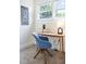 Bright office space featuring a modern desk, blue chair, and large window with greenery views at 616 Dorothea Dr, Raleigh, NC 27603