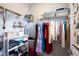 This closet has plentiful storage options with wire racks, hanging clothes and built in shelves at 638 Boulder Point Dr, Chapel Hill, NC 27516