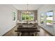 Bright dining area with hardwood floors, stylish lighting, and backyard views at 86 Buckhaven Ct, Holly Springs, NC 27540