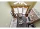 Overhead view of the living room with a stone fireplace and modern furnishings at 9207 Wooden Rd, Raleigh, NC 27617