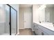 Modern bathroom featuring double sinks, a walk-in shower and tile floors at 1234 Pioneer Lot 3 Dr, Sanford, NC 27330