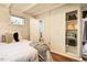 Bright bedroom with built-in storage and closet space with easy access to the ensuite bathroom at 220 Glandon Dr, Chapel Hill, NC 27514