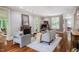 Bright living room with fireplace, stylish furnishings, and hardwood floors at 220 Glandon Dr, Chapel Hill, NC 27514