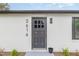 Close-up of the house number '2616' and a black front door, set against white brick at 2616 Wedgedale Ave, Durham, NC 27703