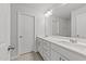 Bright bathroom features a double sink vanity with white cabinets and modern fixtures at 2617 Chert Ln, Raleigh, NC 27610