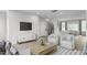 Cozy living room with open floor plan, modern furnishings, and a stylish entertainment center at 2885 Foster Woods Dr, Apex, NC 27502