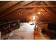 Large unfinished attic with wooden beams, suitable for storage or renovation at 423 Oakland Dr, Raleigh, NC 27609