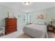 Bedroom with two windows, wood dresser, and carpeted floor at 4612 River Farm Rd, Rocky Mount, NC 27803