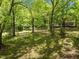 Lush backyard featuring mature trees and a glimpse of the home's exterior at 606 Dennys Store Rd, Roxboro, NC 27574