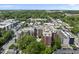 Beautiful aerial view showcasing lush surrounding trees and brick apartment building with rooftop features and street views at 618 N Boylan Ave # 400, Raleigh, NC 27603