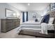 Calming main bedroom featuring carpeted floors, light blue walls, and modern decor at 70 Saintsbury Dr, Fuquay Varina, NC 27526