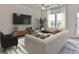 Comfortable living room with neutral tones, a cozy sofa, a large TV, and inviting decor at 1041 Winding Spring Dr, Mebane, NC 27302