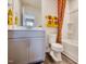 Neutral-toned bathroom featuring a combination shower and tub, vanity, and modern fixtures at 1051 Winding Spring Dr, Mebane, NC 27302