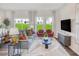 Bright living room featuring three windows, plush seating, stylish decor and an open floor plan at 1051 Winding Spring Dr, Mebane, NC 27302