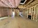 Unfinished basement with visible framing, pink insulation, and utility installations at 1085 Fairhaven Dr # 49, Mebane, NC 27302