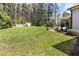 Spacious backyard with manicured lawn, a shed, and patio furniture, perfect for outdoor entertaining at 3612 Griffice Mill Rd, Raleigh, NC 27610