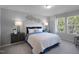 This bedroom features a large window, carpet flooring, and a decorative wall piece at 741 Deschutes Dr, Garner, NC 27529