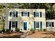 Charming two-story home with a blue front door and manicured landscaping at 112 Hilton Ave, Durham, NC 27707