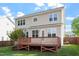 Rear exterior view highlighting the home's architectural details and well-kept yard, featuring a deck at 1910 Morehead Hill Ct, Durham, NC 27703
