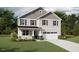 Charming two-story home with gray shake accents, white siding, a two-car garage, and inviting front yard landscaping at 199 Yellow River Way, Garner, NC 27529