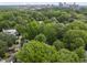 Lush green neighborhood with mature trees, single Gathering homes, and distant city skyline at 223 Hawthorne Rd, Raleigh, NC 27605