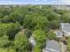 An aerial view of the property highlights its lush surroundings, mature trees, and proximity to city amenities at 223 Hawthorne Rd, Raleigh, NC 27605