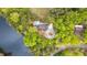 Aerial view of a secluded home with a private pool and access to the lake at 2238 Lakeview Ter, Burlington, NC 27215