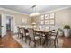 Formal dining room featuring a dining table, a neutral area rug, and a modern crystal chandelier at 2238 Lakeview Ter, Burlington, NC 27215