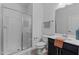 Clean bathroom with a glass shower, stylish vanity, and modern fixtures at 520 Austin View Blvd, Wake Forest, NC 27587