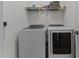 Convenient laundry room with modern, front loading washer and dryer, and storage shelf at 520 Austin View Blvd, Wake Forest, NC 27587