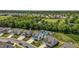 Aerial view of homes with neighborhood streets; one home has fenced yard, pool, and playset at 528 Brycewood Dr, Burlington, NC 27215