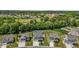 Aerial view of homes with a community park, green space, and water feature; includes a fenced backyard pool at 528 Brycewood Dr, Burlington, NC 27215