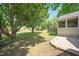 Spacious backyard with lush greenery, mature trees and patio space at 604 Sinewell Dr, Wake Forest, NC 27587