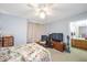 Comfortable bedroom with carpet flooring and ensuite bathroom at 604 Sinewell Dr, Wake Forest, NC 27587