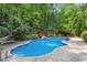Refreshing swimming pool surrounded by lush landscaping, creating a tranquil backyard oasis with a hammock at 754 Olde Thompson Creek Ct Rd, Apex, NC 27523