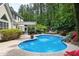 Beautiful backyard oasis with a pool, landscaped patio, and screened porch, ideal for outdoor entertaining at 754 Olde Thompson Creek Ct Rd, Apex, NC 27523