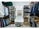 Custom walk-in closet with built-in shelves, hanging racks, and a window at 754 Olde Thompson Creek Ct Rd, Apex, NC 27523