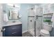 Modern bathroom featuring a glass shower, vanity with countertop, and matching fixtures at 104 Old Cooper Sq # Bldg J 3, Chapel Hill, NC 27517