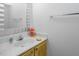 Bright bathroom vanity with a large mirror and white countertop and a decorative flower arrangement at 104 Sir Richard Ln, Chapel Hill, NC 27517