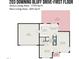 This is a drawing of the first floor layout including the kitchen, living room, dining area and patio at 203 Downing Bluff Dr, Morrisville, NC 27560