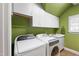 Functional laundry room featuring modern washer and dryer, built in storage cabinets and sink at 205 Buncombe St, Raleigh, NC 27609