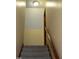 Carpeted stairway with wooden handrail and neutral-painted walls at 2315 George Anderson Dr, Hillsborough, NC 27278