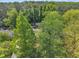 Aerial view features lush trees surrounding the property, creating a private oasis at 424 Raleigh View Rd, Raleigh, NC 27610