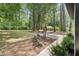 Secluded backyard featuring mature trees, a lush lawn, and a paved patio area perfect for outdoor relaxation at 620 Wexford Dr, Raleigh, NC 27603