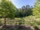 Picturesque backyard view showcasing lush greenery and tranquil pond at 6341 Grace Lily Dr, Raleigh, NC 27607