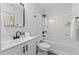 Bathroom with modern vanity and shower-tub combo at 806 Martin Luther King Jr Dr, Smithfield, NC 27577