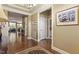 Open-concept living area with hardwood floors and a view of the bedroom and living room at 913 S South Bend Dr, Durham, NC 27713